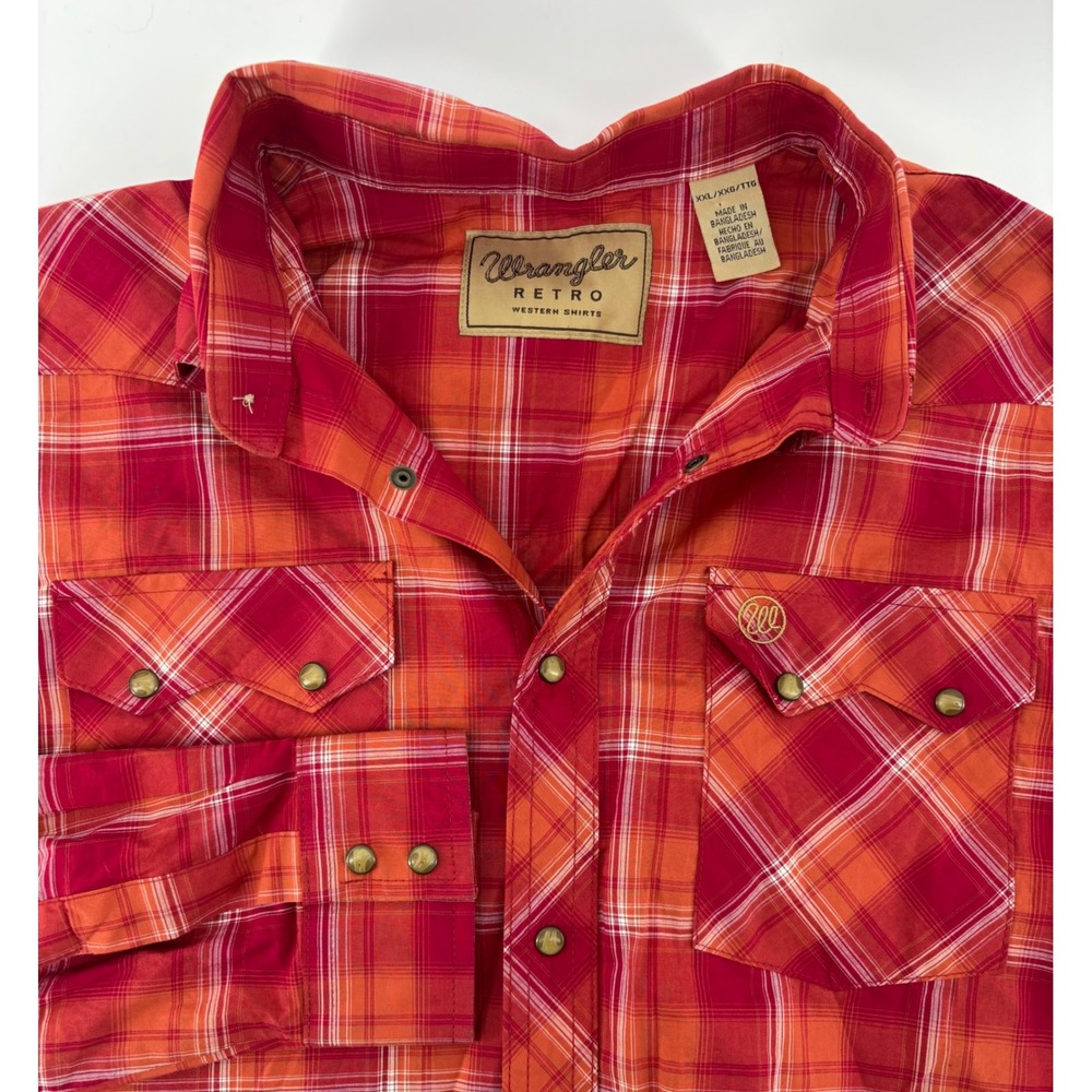 Wrangler Boys XXL (18-20) Western Shirt Red Plaid Retro Snap Long Sleeve